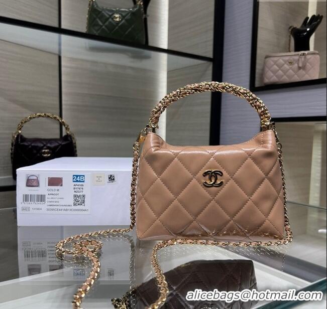 Popular Style Chanel Lambskin Clutch with Chain and Top Handle AP4189 Dark Beige 2024