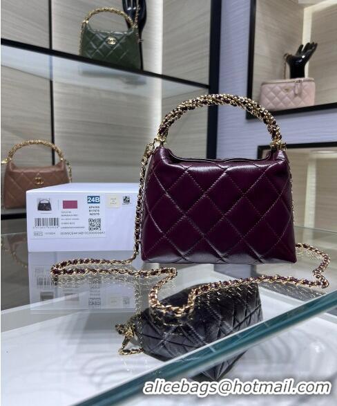 Luxury Discount Chanel Lambskin Clutch with Chain and Top Handle AP4189 Burgundy 2024