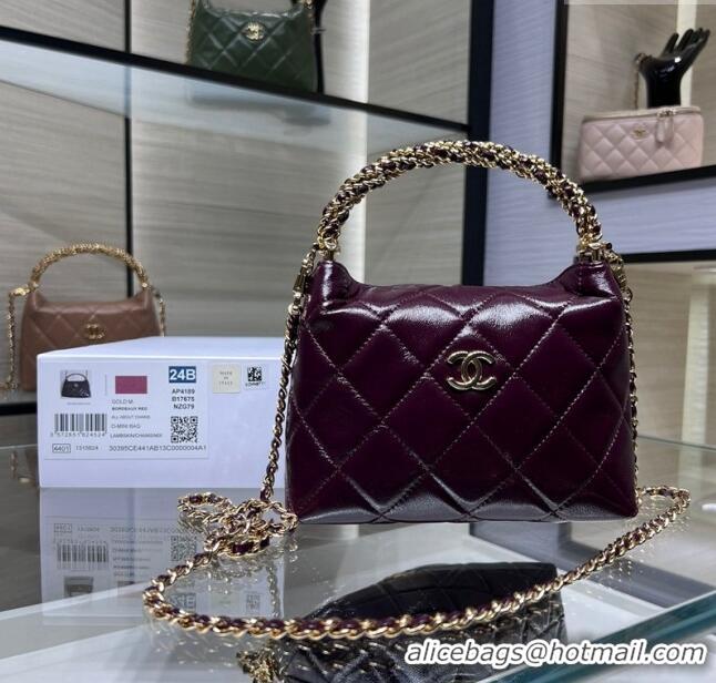 Luxury Discount Chanel Lambskin Clutch with Chain and Top Handle AP4189 Burgundy 2024