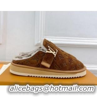 Good Quality Louis Vuitton LV Cosy Flat Comfort Clog Mules in Suede and Wool Brown 905099