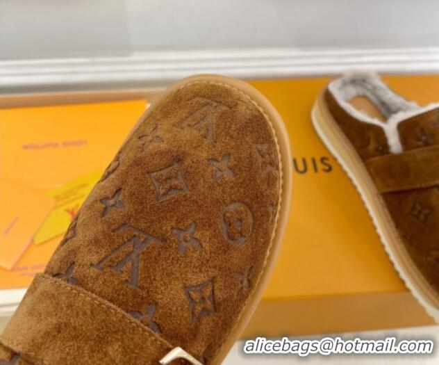 Good Quality Louis Vuitton LV Cosy Flat Comfort Clog Mules in Suede and Wool Brown 905099