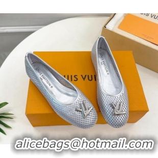 Best Grade Louis Vuitton Shake Flat Ballerinas Flat in Perforated Leather Silver 090510