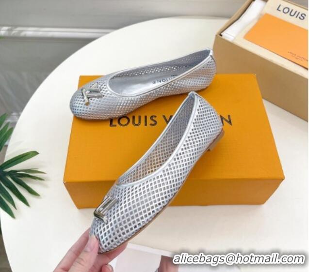 Best Grade Louis Vuitton Shake Flat Ballerinas Flat in Perforated Leather Silver 090510