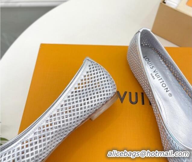 Best Grade Louis Vuitton Shake Flat Ballerinas Flat in Perforated Leather Silver 090510