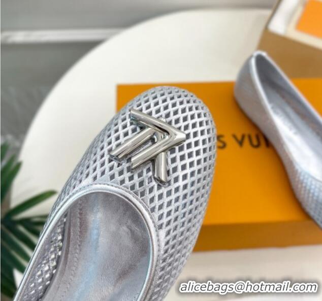 Best Grade Louis Vuitton Shake Flat Ballerinas Flat in Perforated Leather Silver 090510