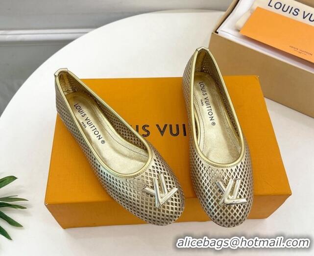 Low Price Louis Vuitton Shake Flat Ballerinas Flat in Perforated Leather Gold 905102