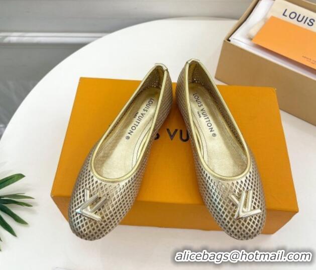 Low Price Louis Vuitton Shake Flat Ballerinas Flat in Perforated Leather Gold 905102