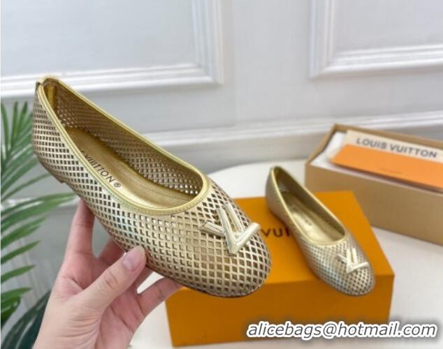 Low Price Louis Vuitton Shake Flat Ballerinas Flat in Perforated Leather Gold 905102