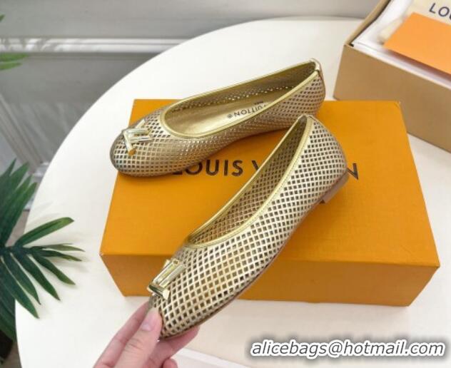 Low Price Louis Vuitton Shake Flat Ballerinas Flat in Perforated Leather Gold 905102