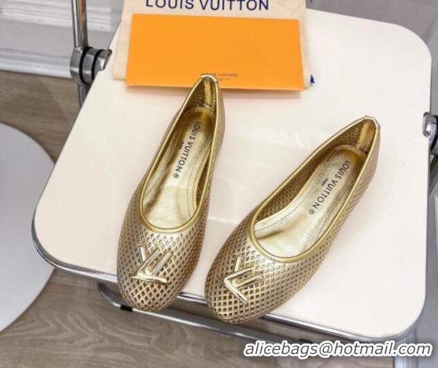 Low Price Louis Vuitton Shake Flat Ballerinas Flat in Perforated Leather Gold 905102