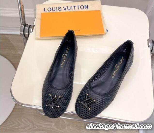 Unique Style Louis Vuitton Shake Flat Ballerinas Flat in Perforated Leather Black 905106