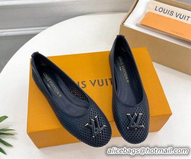 Unique Style Louis Vuitton Shake Flat Ballerinas Flat in Perforated Leather Black 905106