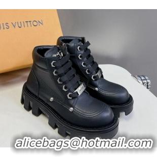 Best Product Louis Vuitton LV Checker Lace-up Ankle Boots 5cm in Calf Leather Black 905107