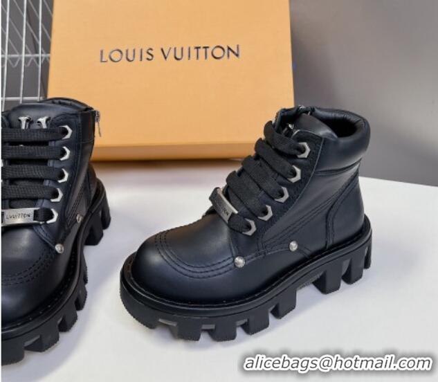 Best Product Louis Vuitton LV Checker Lace-up Ankle Boots 5cm in Calf Leather Black 905107