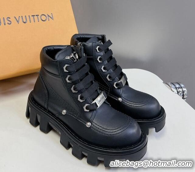 Best Product Louis Vuitton LV Checker Lace-up Ankle Boots 5cm in Calf Leather Black 905107