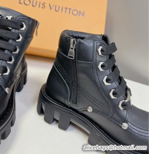 Best Product Louis Vuitton LV Checker Lace-up Ankle Boots 5cm in Calf Leather Black 905107