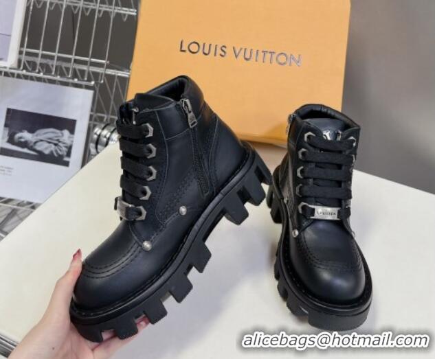 Best Product Louis Vuitton LV Checker Lace-up Ankle Boots 5cm in Calf Leather Black 905107