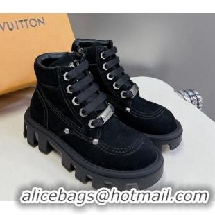 Top Design Louis Vuitton LV Checker Lace-up Ankle Boots 5cm in Suede Black 905108