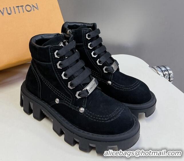 Top Design Louis Vuitton LV Checker Lace-up Ankle Boots 5cm in Suede Black 905108