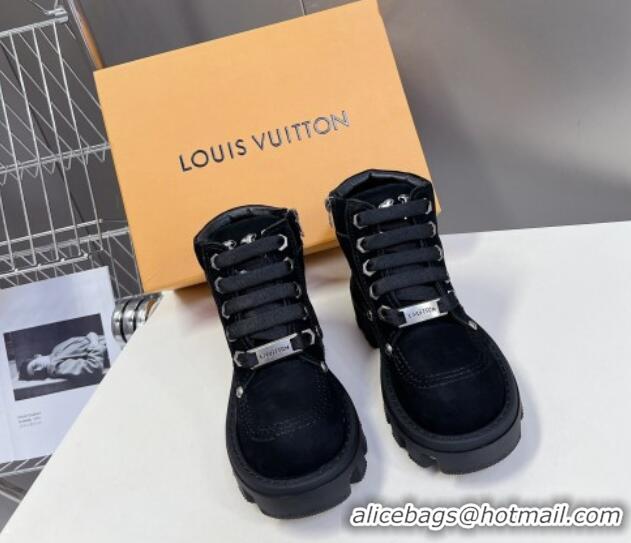 Top Design Louis Vuitton LV Checker Lace-up Ankle Boots 5cm in Suede Black 905108