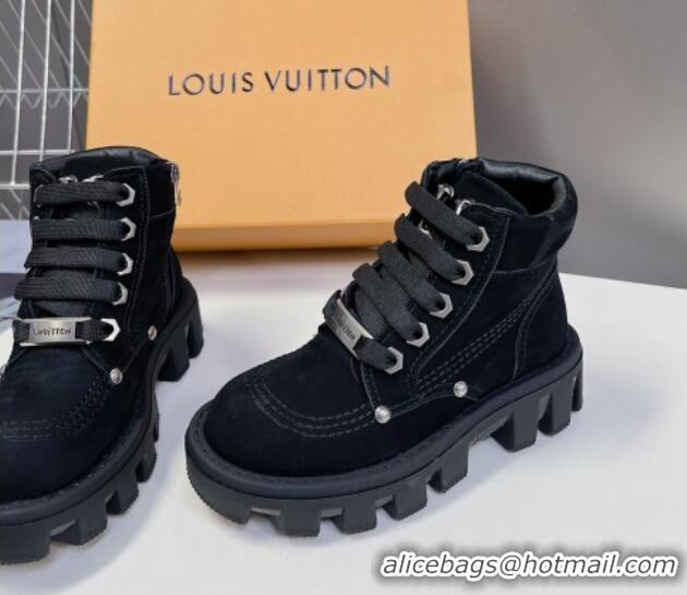 Top Design Louis Vuitton LV Checker Lace-up Ankle Boots 5cm in Suede Black 905108