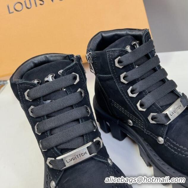 Top Design Louis Vuitton LV Checker Lace-up Ankle Boots 5cm in Suede Black 905108