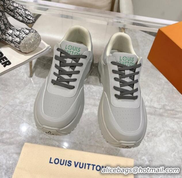 Buy Discount Louis Vuitton Men's Signature Grained Leather Sneakers Light Grey 905112