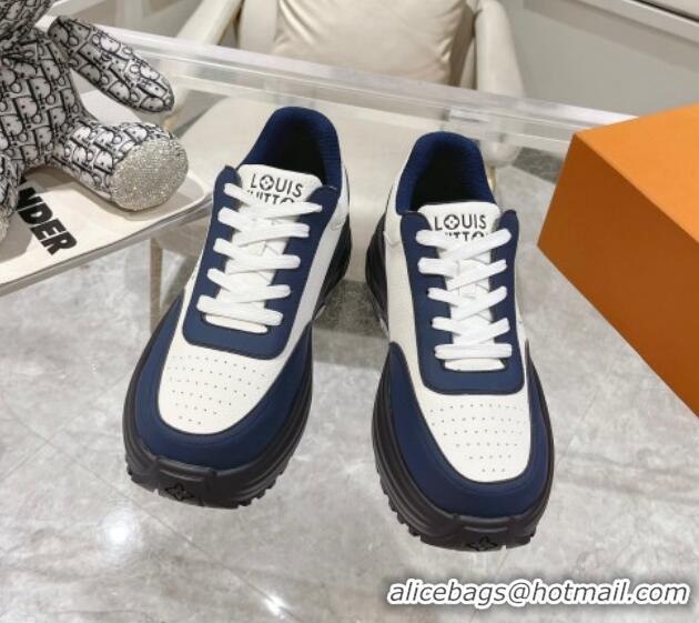 Grade Louis Vuitton Men's Signature Grained Leather Sneakers Blue/White 905115