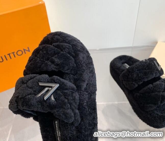 Top Grade Louis Vuitton LV Sunset Platform Comfort Slides Sandal 5cm in Wool Black 905116