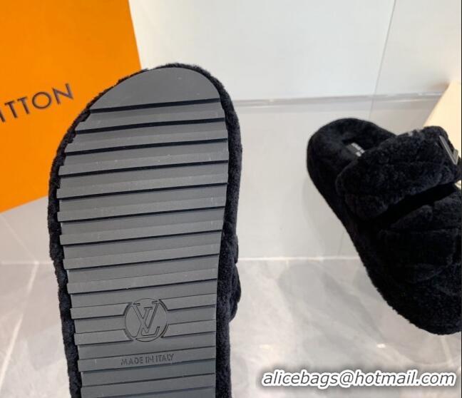 Top Grade Louis Vuitton LV Sunset Platform Comfort Slides Sandal 5cm in Wool Black 905116