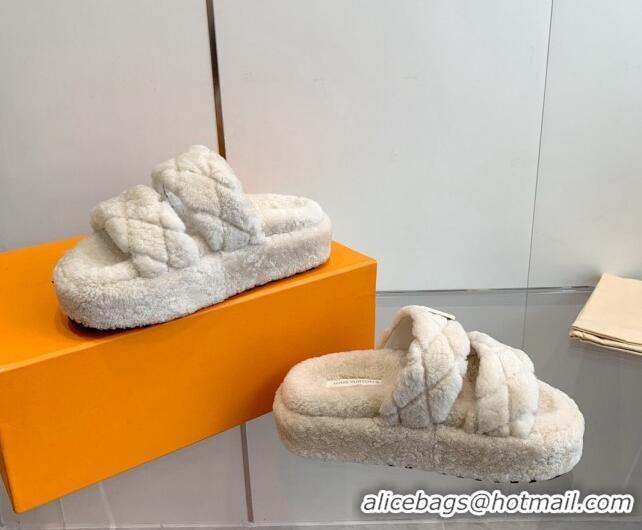 Unique Style Louis Vuitton LV Sunset Platform Comfort Slides Sandal 5cm in Wool White 905117