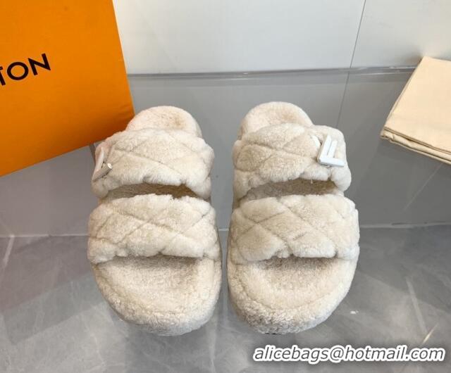 Unique Style Louis Vuitton LV Sunset Platform Comfort Slides Sandal 5cm in Wool White 905117