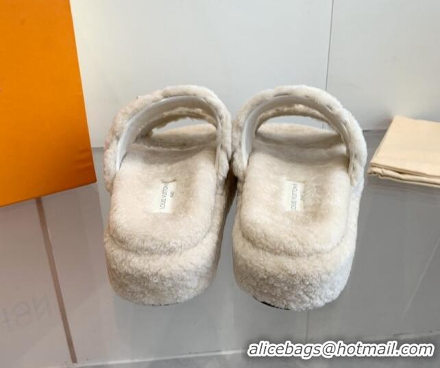 Unique Style Louis Vuitton LV Sunset Platform Comfort Slides Sandal 5cm in Wool White 905117