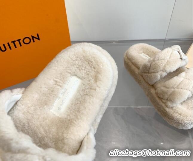 Unique Style Louis Vuitton LV Sunset Platform Comfort Slides Sandal 5cm in Wool White 905117