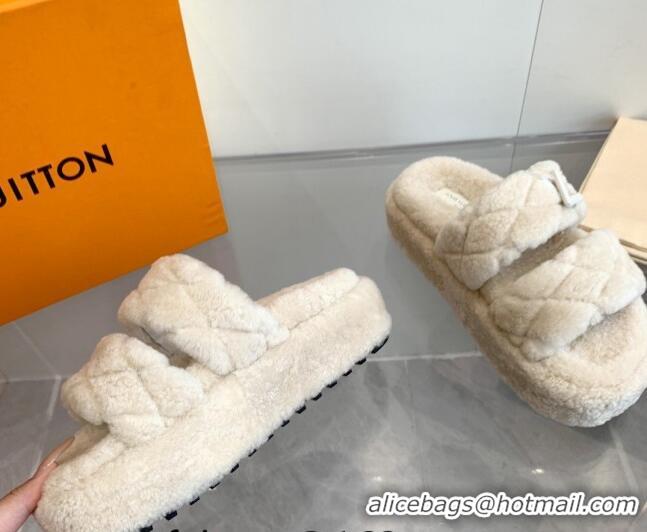 Unique Style Louis Vuitton LV Sunset Platform Comfort Slides Sandal 5cm in Wool White 905117