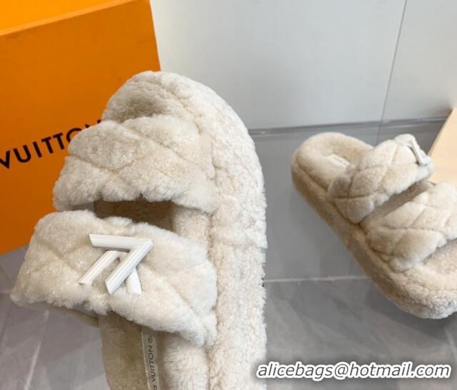 Unique Style Louis Vuitton LV Sunset Platform Comfort Slides Sandal 5cm in Wool White 905117