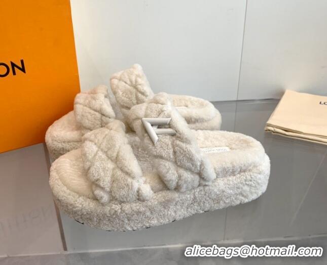 Unique Style Louis Vuitton LV Sunset Platform Comfort Slides Sandal 5cm in Wool White 905117