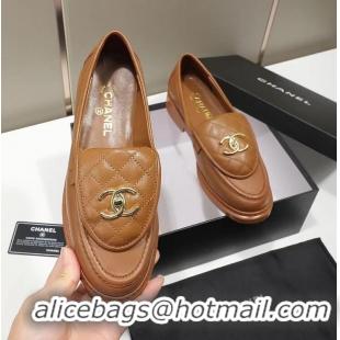 Best Price Chanel Lambskin Loafers with CC Foldover 012133 Brown