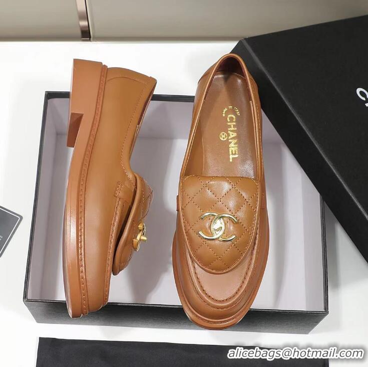 Best Price Chanel Lambskin Loafers with CC Foldover 012133 Brown