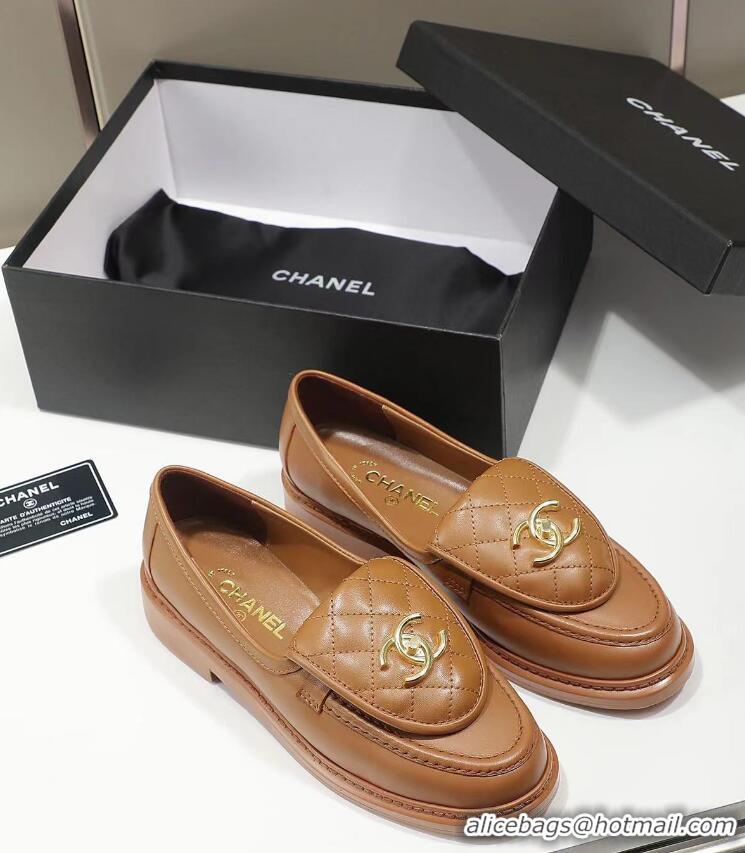 Best Price Chanel Lambskin Loafers with CC Foldover 012133 Brown