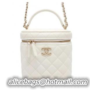 Promotional Chanel Small Vanity Case With Chain In Caviar Leather CH8140 White Light Gold