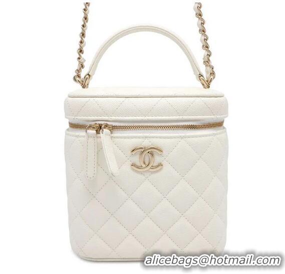 Promotional Chanel Small Vanity Case With Chain In Caviar Leather CH8140 White Light Gold