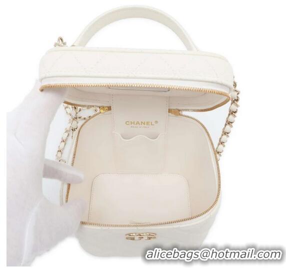 Promotional Chanel Small Vanity Case With Chain In Caviar Leather CH8140 White Light Gold