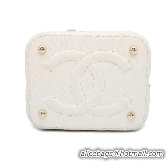 Promotional Chanel Small Vanity Case With Chain In Caviar Leather CH8140 White Light Gold