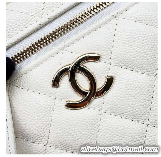 Promotional Chanel Small Vanity Case With Chain In Caviar Leather CH8140 White Light Gold