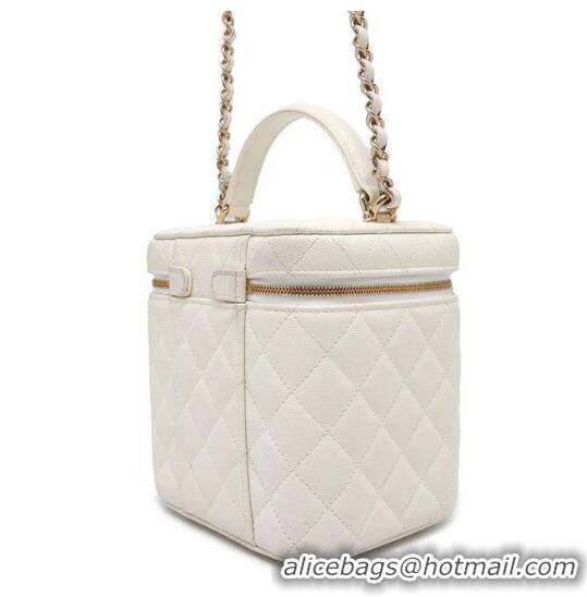 Promotional Chanel Small Vanity Case With Chain In Caviar Leather CH8140 White Light Gold