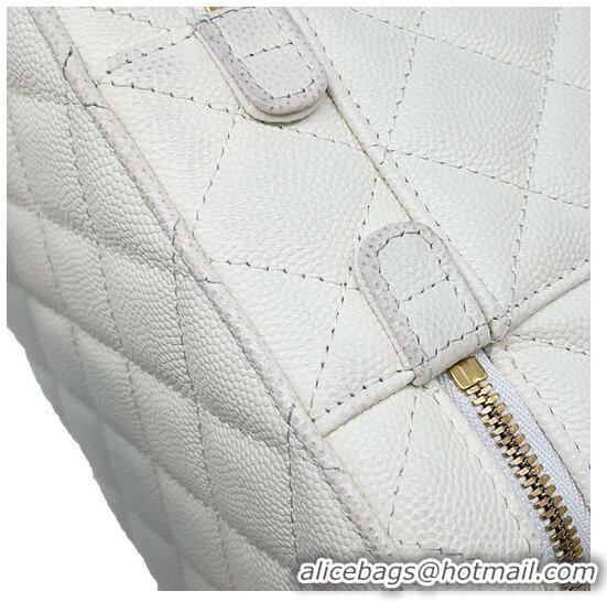 Promotional Chanel Small Vanity Case With Chain In Caviar Leather CH8140 White Light Gold