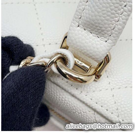 Promotional Chanel Small Vanity Case With Chain In Caviar Leather CH8140 White Light Gold