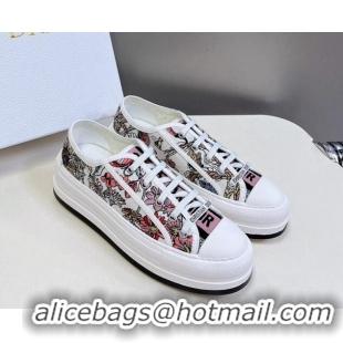 Good Looking Dior Walk'n'Dior Platform Sneakers in White Multicolor Cotton Embroidered with Dior 4 Saisons Été Motif 723