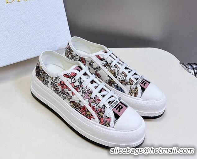 Good Looking Dior Walk'n'Dior Platform Sneakers in White Multicolor Cotton Embroidered with Dior 4 Saisons Été Motif 723